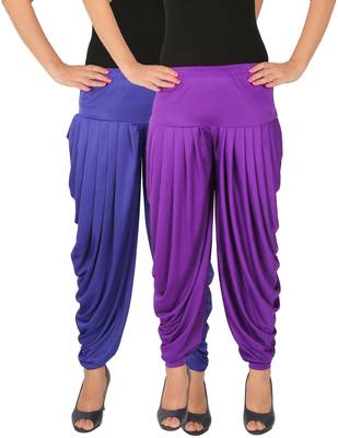 Blue and Violet plain Lycra free size combo patialas pants 1