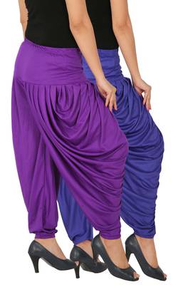 Blue and Violet plain Lycra free size combo patialas pants 2