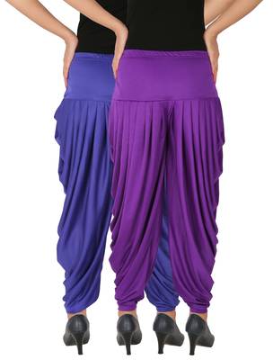 Blue and Violet plain Lycra free size combo patialas pants 3