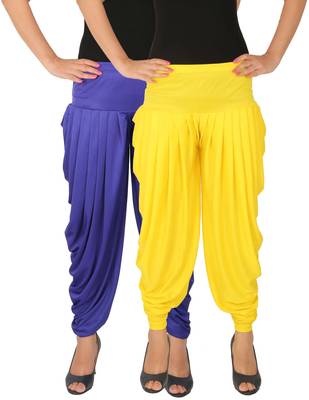 Blue and Yellow plain Lycra free size combo patialas pants 1