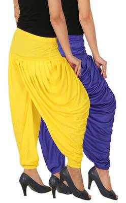 Blue and Yellow plain Lycra free size combo patialas pants 2