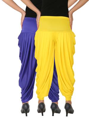 Blue and Yellow plain Lycra free size combo patialas pants 3