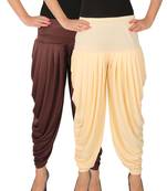 Brown and Cream plain Lycra free size combo patialas pants