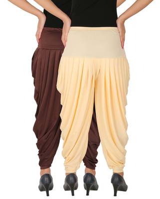Brown and Cream plain Lycra free size combo patialas pants 3