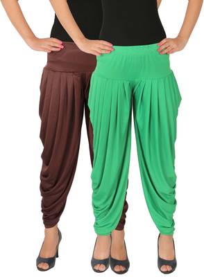 Brown and Green plain Lycra free size combo patialas pants 1