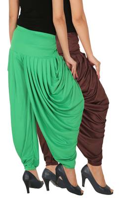 Brown and Green plain Lycra free size combo patialas pants 2