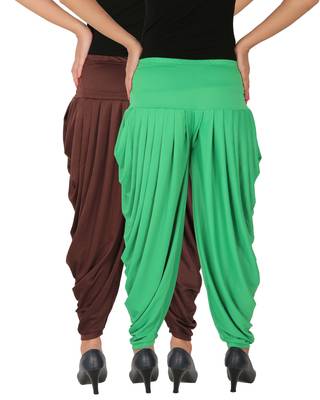 Brown and Green plain Lycra free size combo patialas pants 3