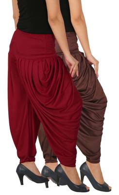 Brown and Maroon plain Lycra free size combo patialas pants 2