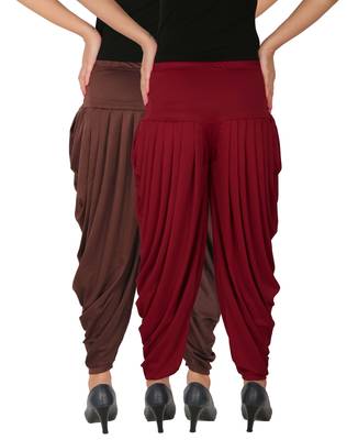 Brown and Maroon plain Lycra free size combo patialas pants 3