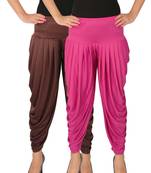 Brown and Magenta plain Lycra free size combo patialas pants