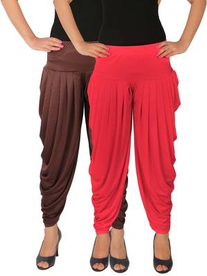Brown and Pink plain Lycra free size combo patialas pants 1