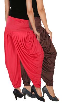 Brown and Pink plain Lycra free size combo patialas pants 2