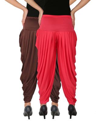 Brown and Pink plain Lycra free size combo patialas pants 3