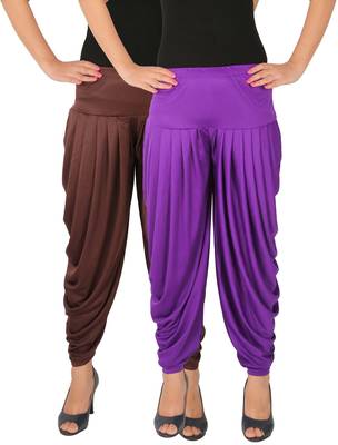 Brown and Violet plain Lycra free size combo patialas pants 1