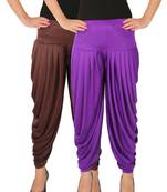 Brown and Violet plain Lycra free size combo patialas pants