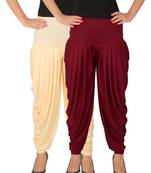 Cream and Maroon plain Lycra free size combo patialas pants