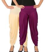 Cream and Purple plain Lycra free size combo patialas pants