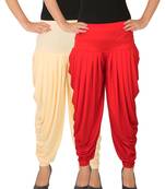 Cream and Red plain Lycra free size combo patialas pants