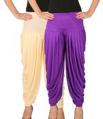 Cream and Violet plain Lycra free size combo patialas pants
