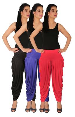 Black and Blue and Pink plain Lycra free size combo patialas pants 1