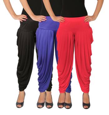 Black and Blue and Pink plain Lycra free size combo patialas pants 2