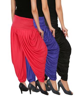 Black and Blue and Pink plain Lycra free size combo patialas pants 3