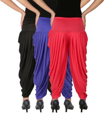 Black and Blue and Pink plain Lycra free size combo patialas pants 4