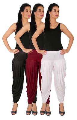 Black and Maroon and White plain Lycra free size combo patialas pants 1