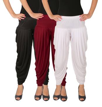 Black and Maroon and White plain Lycra free size combo patialas pants 2