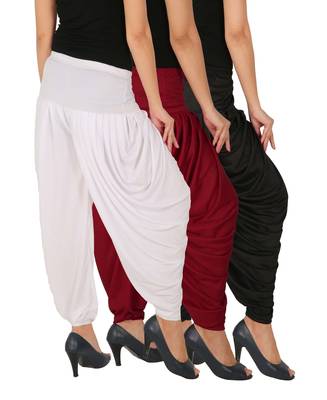 Black and Maroon and White plain Lycra free size combo patialas pants 3