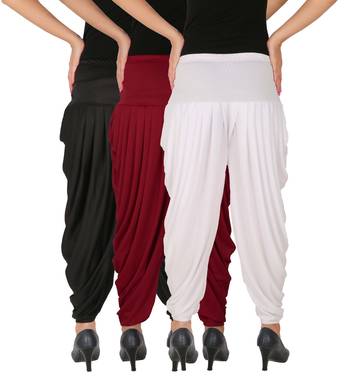 Black and Maroon and White plain Lycra free size combo patialas pants 4