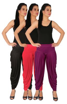 Black and Pink and Purple plain Lycra free size combo patialas pants 1