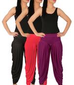 Black and Pink and Purple plain Lycra free size combo patialas pants