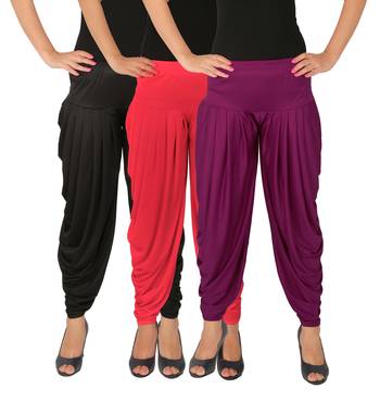 Black and Pink and Purple plain Lycra free size combo patialas pants 2