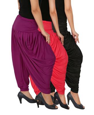 Black and Pink and Purple plain Lycra free size combo patialas pants 3