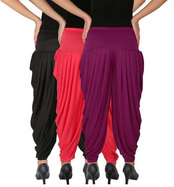 Black and Pink and Purple plain Lycra free size combo patialas pants 4