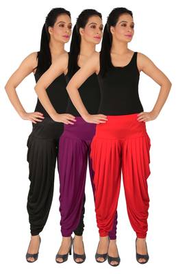 Black and Purple and Red plain Lycra free size combo patialas pants 1