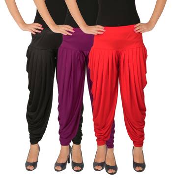 Black and Purple and Red plain Lycra free size combo patialas pants 2