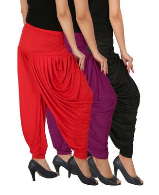 Black and Purple and Red plain Lycra free size combo patialas pants 3