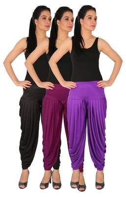 Black and Purple and Violet plain Lycra free size combo patialas pants 1