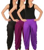 Black and Purple and Violet plain Lycra free size combo patialas pants
