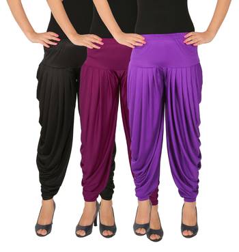 Black and Purple and Violet plain Lycra free size combo patialas pants 2