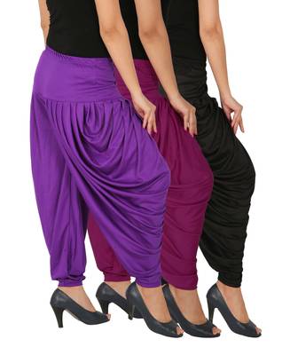 Black and Purple and Violet plain Lycra free size combo patialas pants 3