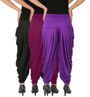 Black and Purple and Violet plain Lycra free size combo patialas pants 4