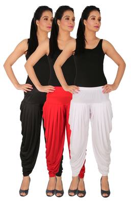 Black and Red and White plain Lycra free size combo patialas pants 1