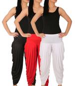 Black and Red and White plain Lycra free size combo patialas pants