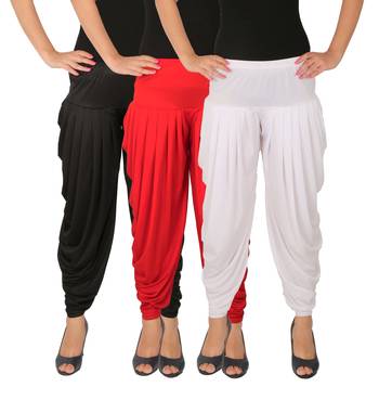 Black and Red and White plain Lycra free size combo patialas pants 2