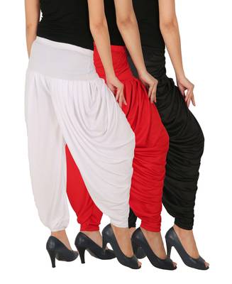 Black and Red and White plain Lycra free size combo patialas pants 3