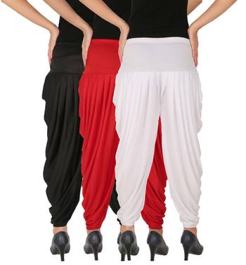Black and Red and White plain Lycra free size combo patialas pants 4