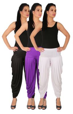 Black and Violet and White plain Lycra free size combo patialas pants 1